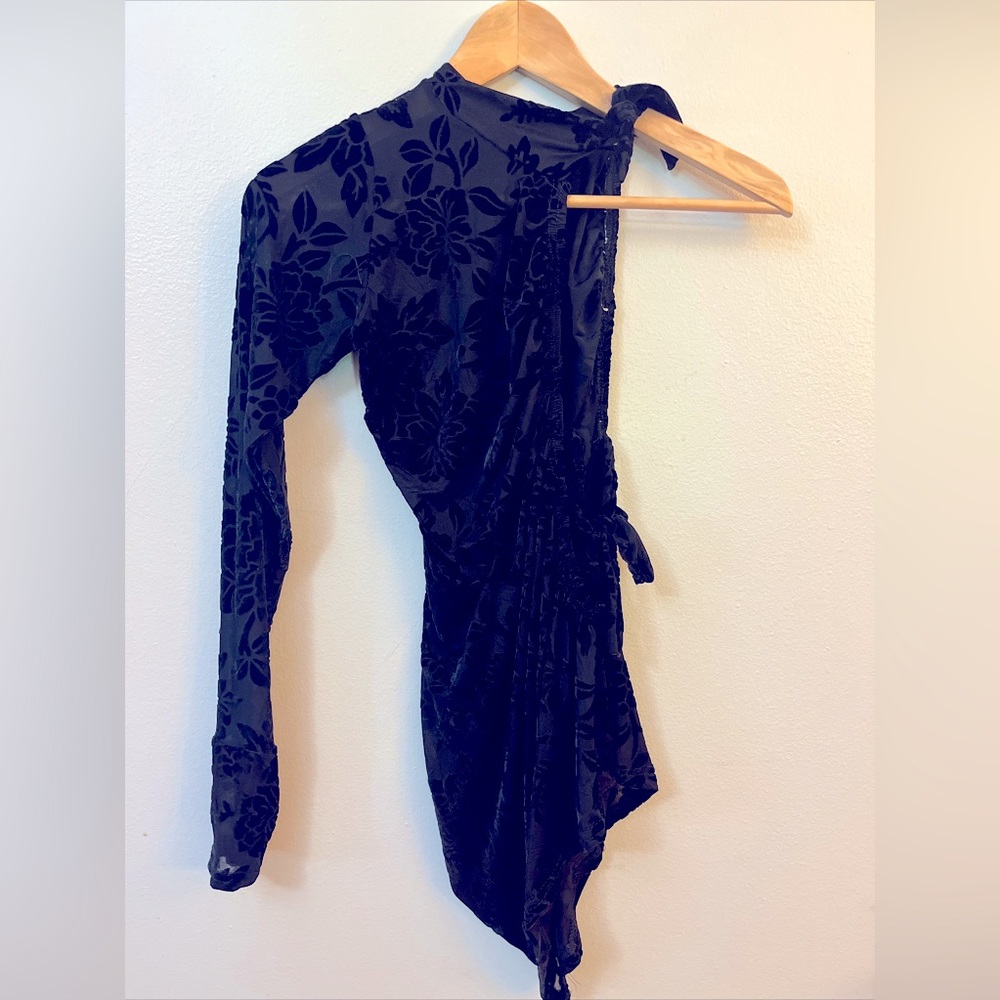 Diva Fit Sexy One Shoulder Hollow Out Burn Out Black Velvet Mini Dress Sz M